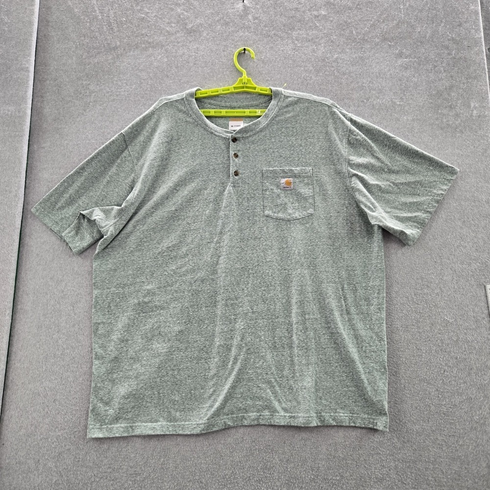 Carhartt Men Shirt‎ 3XL Gray K84 G23 Henley Button Logo Short Sleeve